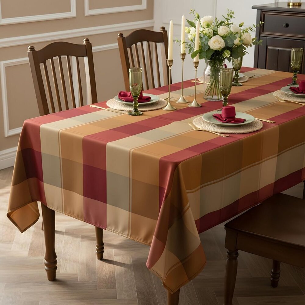 Rectangle Plaid Tablecloth for Thanksgiving, 60x84 inches Checkered Style Table